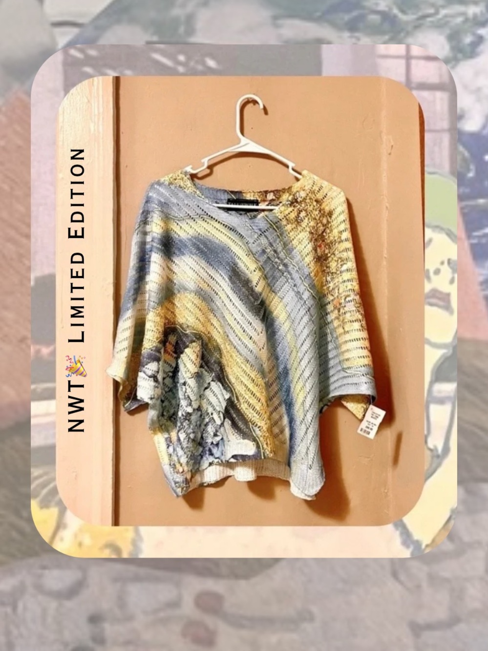 (sweater)π·οΈππ blue, orange, yellow metallic abstract dolman sleeve knit sweater